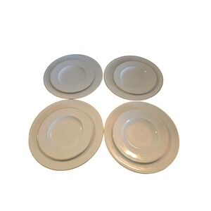 Pottery Barn Japan White Gold Rim Porcelain Dinner Salad Plate Set 8 Piece